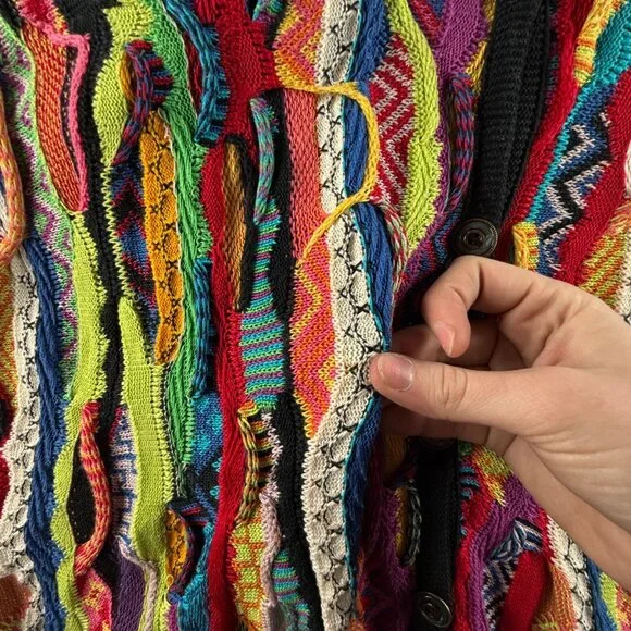 COOGI Australia Women Cardigan Sweater Colorful Knit 3D Large Cotton Pockets